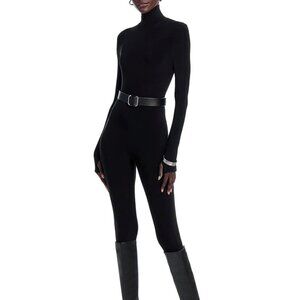 Norma Kamali Mock Neck Catsuit With Footie Black One Piece Size S/36  7081
